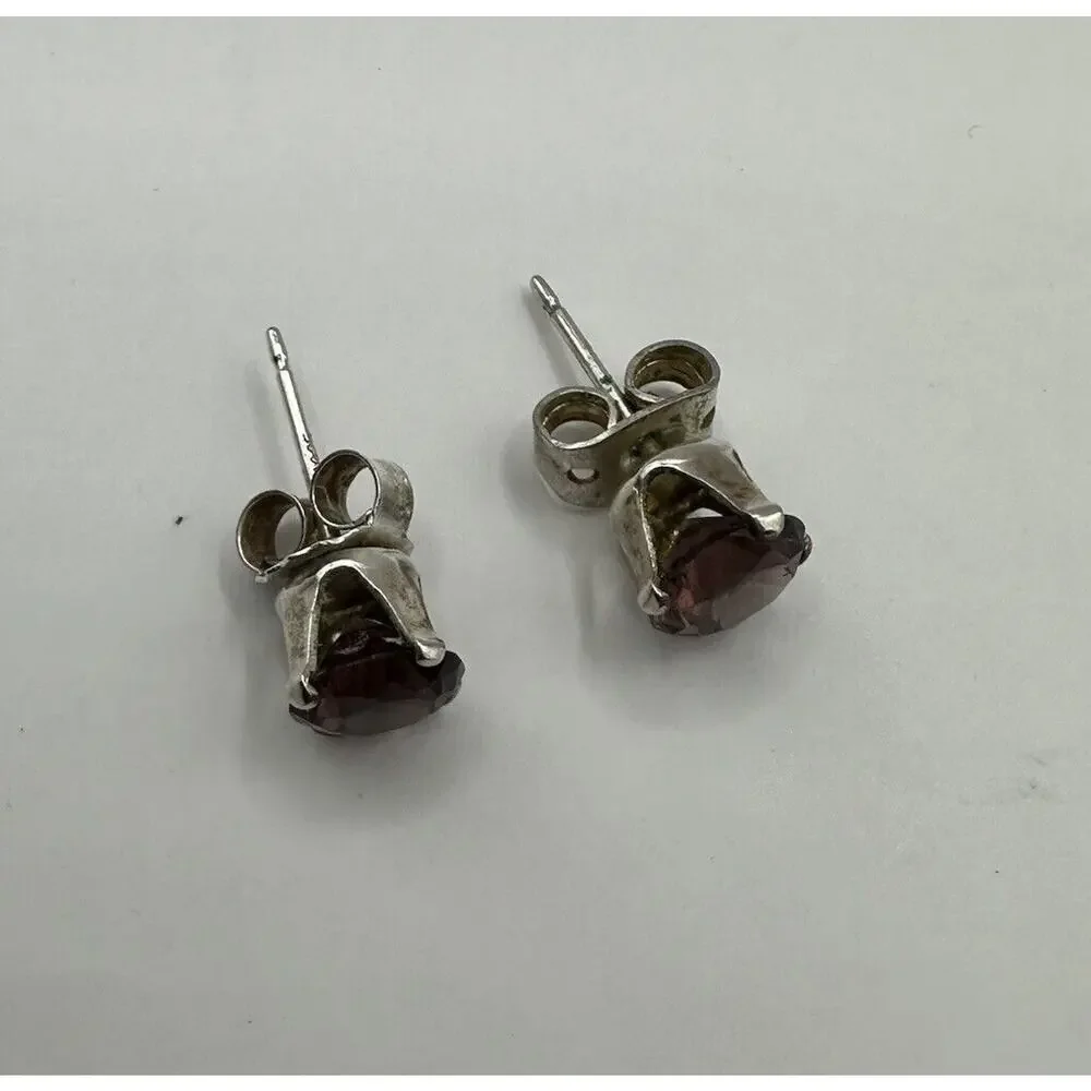 Silver Plated Round Pierced Stud Earrings Purple Dainty Feminine Classic Preppy